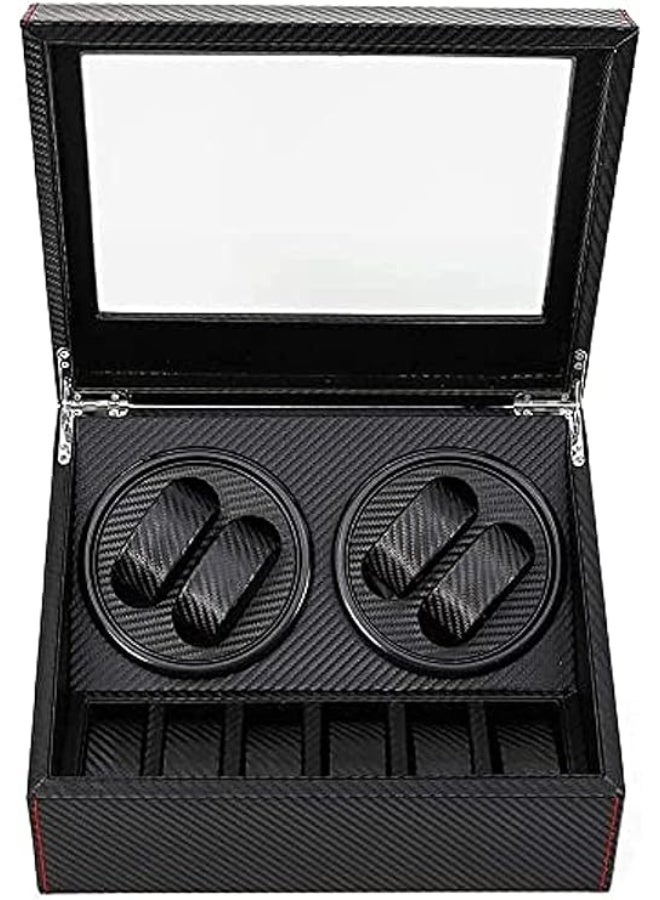 DUNISO Automatic Watch Winder，4+6 Wood Automatic Watch Winder Storage Display Box，Self-Winding Mechanical Watch Box，Luxurious and Elegant，Suitable for Men’s and Women’s Mechanical Watches，Black - Image 1