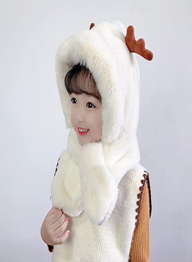 Malvina Kids Winter Warm Deer Fur Balaclava Hat Full Cover Earflap Hood Cap_3-8 Years (Pack of 01,White) - Image 2