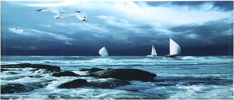 PVC Adhesive Sea Boat Sail Pattern Aquarium Background Poster, Fish Tank Decoration Sticker, High Transparency Self - Adhesive Film with 4 Sizes for Freshwater Saltwater (61 * 41cm) - Image 1