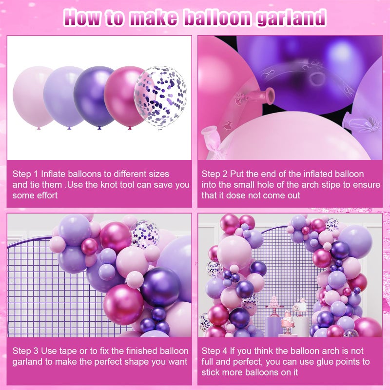 YMSZ Pink and Purple Balloons, 136pcs Pink and Purple Balloons Garland Arch Kit with Different Sizes for Girls Women Birthday Baby Shower Wedding Party Decorations - Image 3