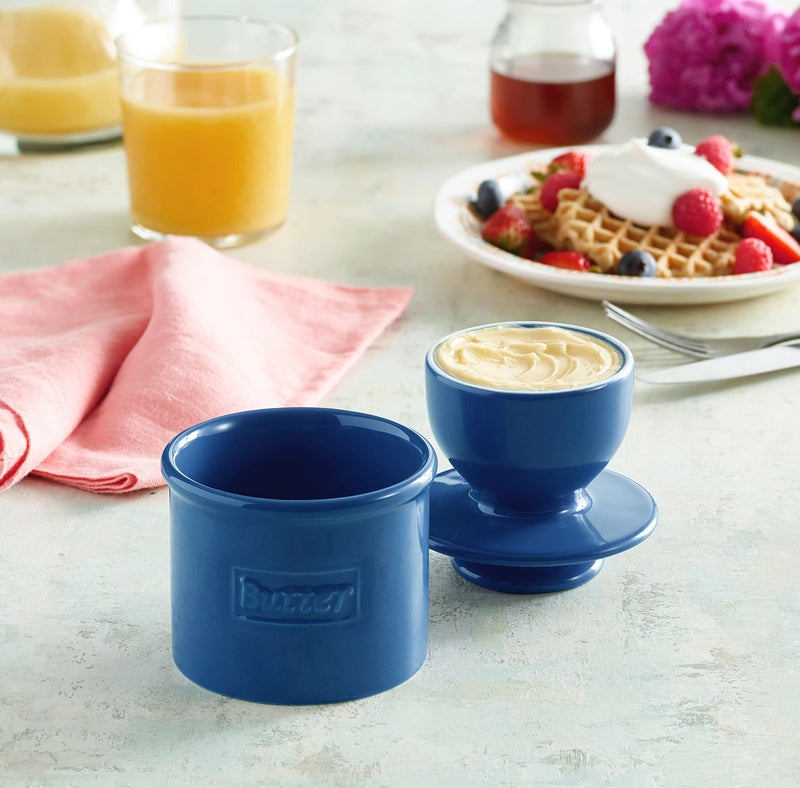 Butter Bell - The Original Butter Bell crock by L Tremain, a Countertop French Ceramic Butter Dish Keeper for Spreadable Butter, Café Retro Collection, Royal Blue, Glossy Finish - Image 3