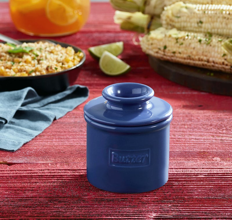 Butter Bell - The Original Butter Bell crock by L Tremain, a Countertop French Ceramic Butter Dish Keeper for Spreadable Butter, Café Retro Collection, Royal Blue, Glossy Finish - Image 5