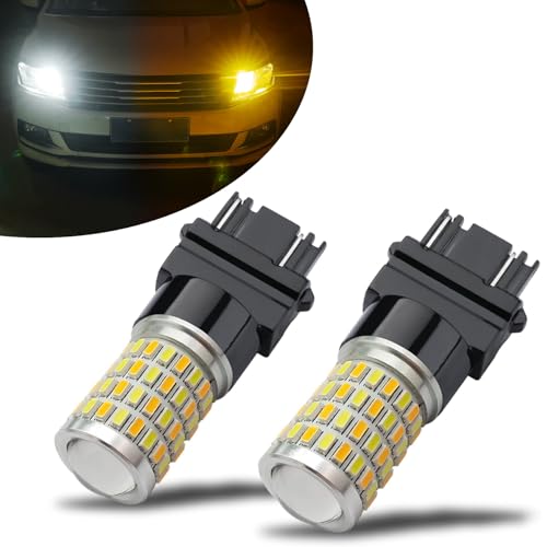 iBrightstar Super Bright 3157 4157 3155 3457 Switchback LED Bulbs with Projector Replacement for Daytime Running Lights/DRL and Turn Signal Lights, White/Amber - Image 1