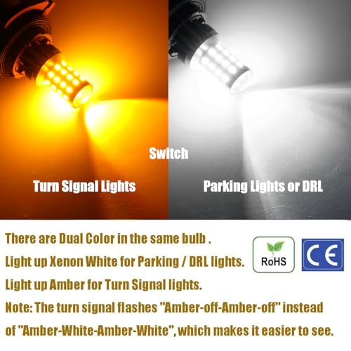 iBrightstar Super Bright 3157 4157 3155 3457 Switchback LED Bulbs with Projector Replacement for Daytime Running Lights/DRL and Turn Signal Lights, White/Amber - Image 3