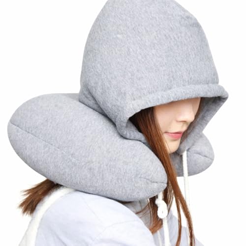 ZEXSAZONE for Neck Memory Foam, Hooded Travel Neck Pillow for Adults, Comfortable Neck Pillow for Travel with Hoodie, Flight Pillow, Airplane Pillow, Travel Cushion for Plane Car, Train - Image 1