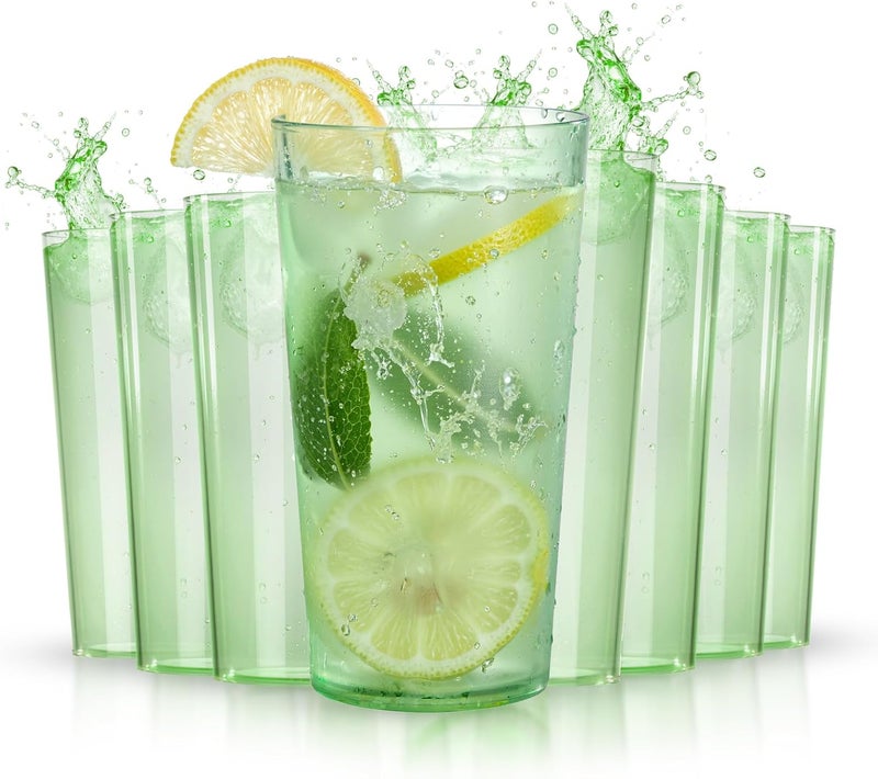 Liacere Plastic Drinking Glasses Set of 12 18oz Highball Green Reusable Plastic Glasses ColorsKitchen Water Glasses Cup Bar Tumbler Glassware Set for Beer Juice Cocktail Whiskey Milk - Image 1