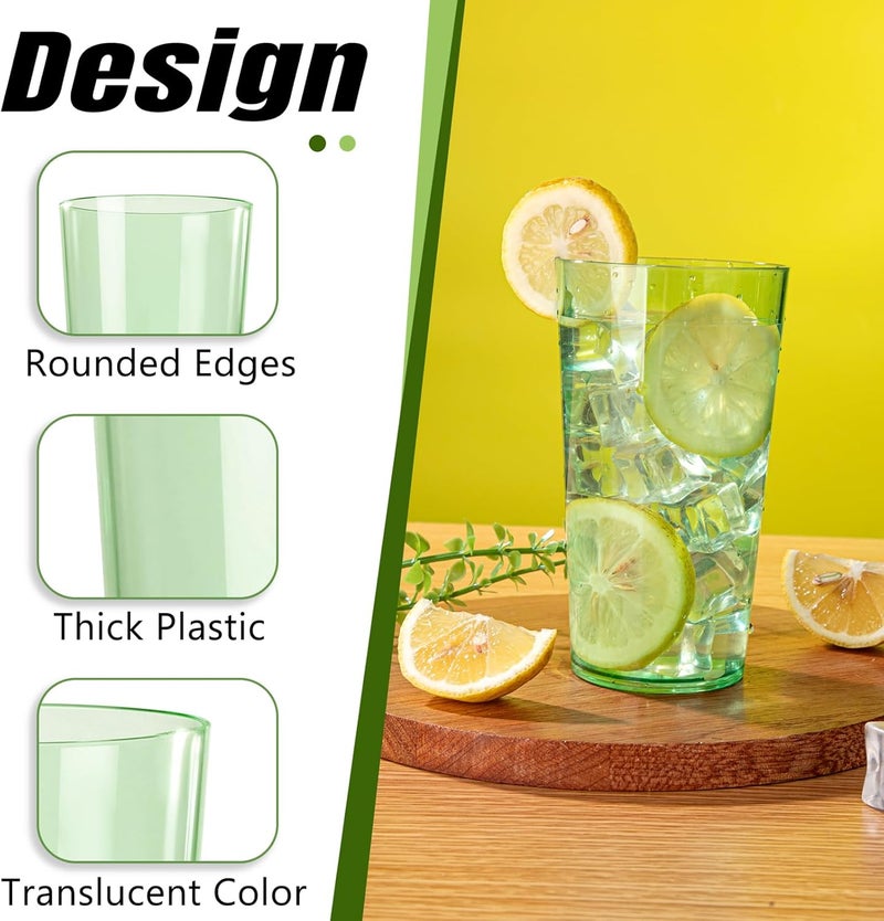 Liacere Plastic Drinking Glasses Set of 12 18oz Highball Green Reusable Plastic Glasses ColorsKitchen Water Glasses Cup Bar Tumbler Glassware Set for Beer Juice Cocktail Whiskey Milk - Image 3