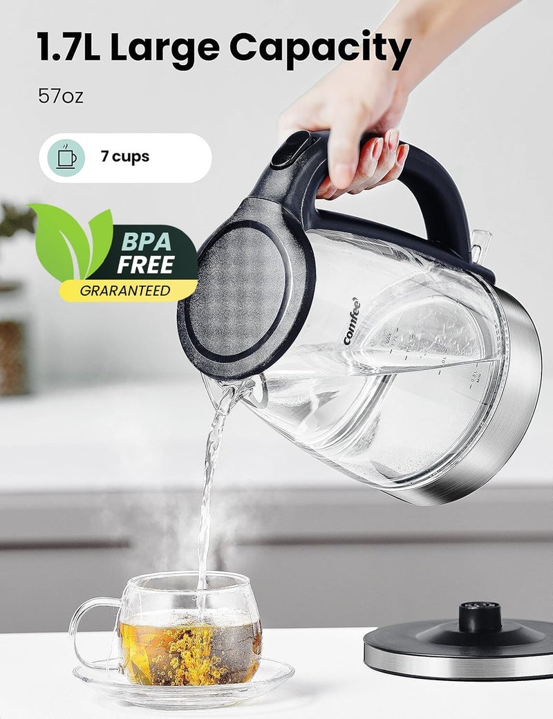 Comfee' ' Glass Electric Tea Kettle & Hot Water Kettle Electric, 1.7L Electric Kettle with LED Indicator, 1500W Fast Boil, Auto Shut-Off and Boil-Dry Protection - Image 2