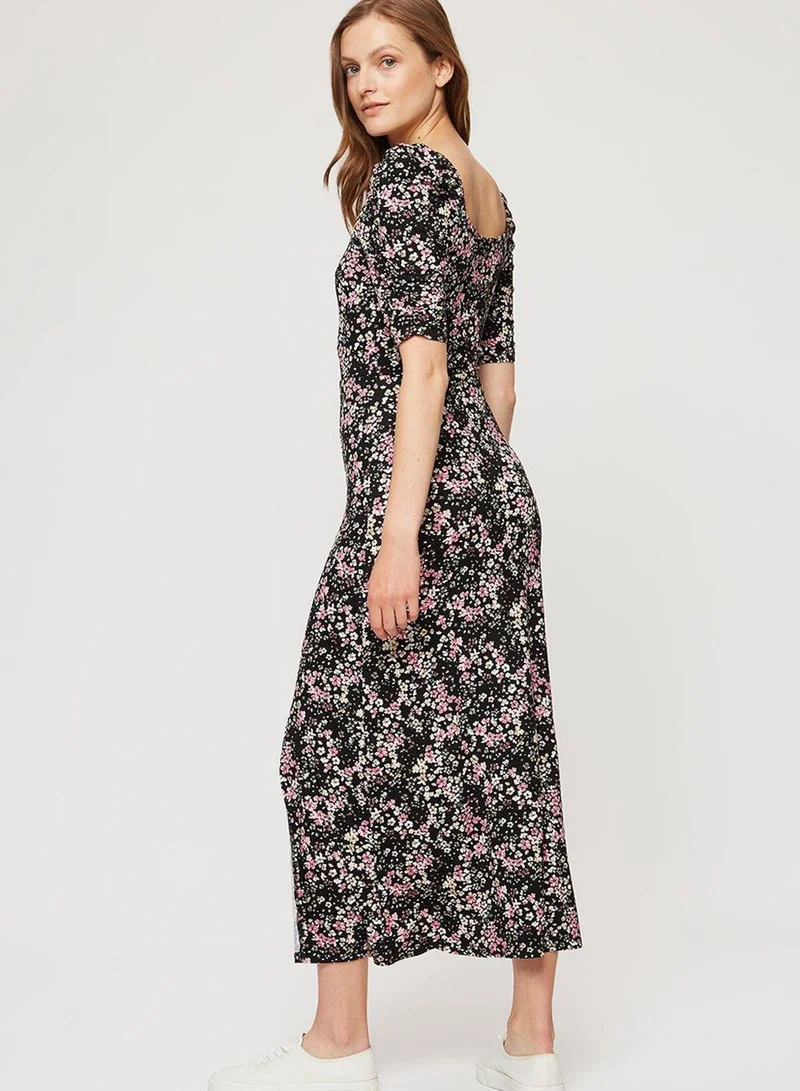 DOROTHY PERKINS Side Split Floral Print Puff Sleeve Dress