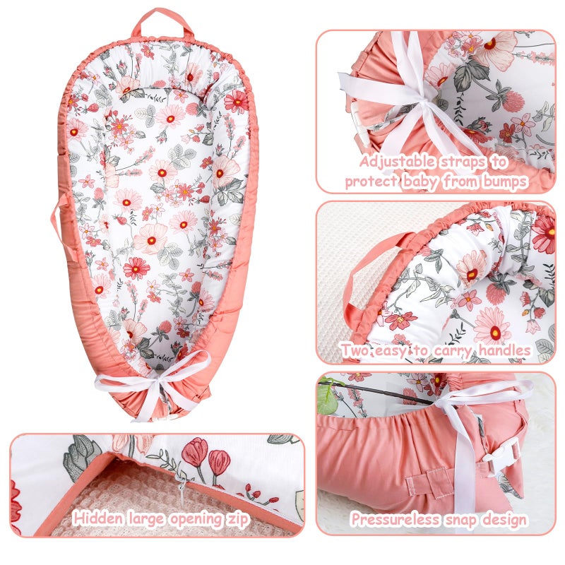 DAYEEBALL Baby Lounger Replacement Cover, Pink Baby Nest Backup Cover Reversible Breathable Adjustable, 100% Cotton, Machine Washable (Cover Only) - Image 3