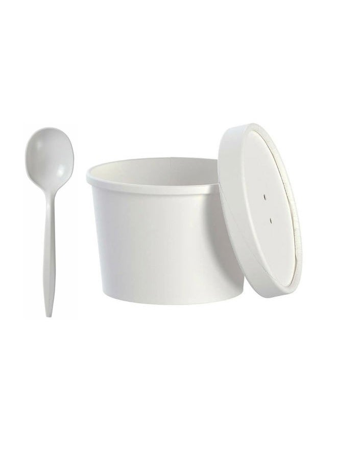 AMZ Empire Disposable Paper Cups 12 Oz with Lids and Spoons/50 Sets/Combo Pack For Soup Dessert Granola Ice Cream Yogurt/12 Ounce Paper Bowls for Hot or Cold Food/Home, Everyday Use, Catering - Image 1