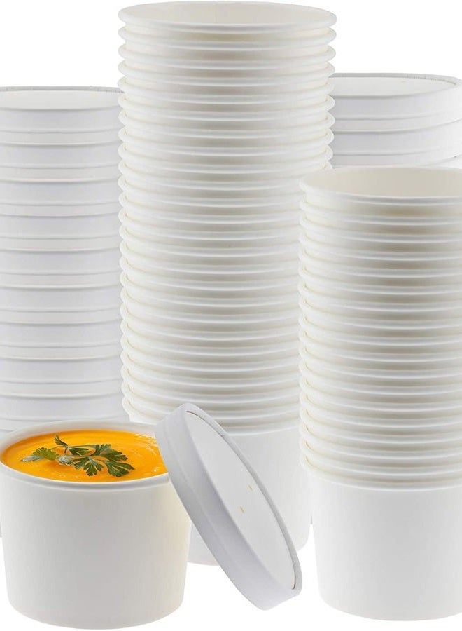 AMZ Empire Disposable Paper Cups 12 Oz with Lids and Spoons/50 Sets/Combo Pack For Soup Dessert Granola Ice Cream Yogurt/12 Ounce Paper Bowls for Hot or Cold Food/Home, Everyday Use, Catering - Image 2