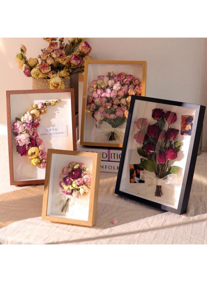 Dried Flower Photo Frame High Sense Rose Flower Preservation Display Flower Desiccant Hollow Frame Production-Color:1245/hollow 3cm/log Pattern—single Frame Does Not Include Bouquet- 6inch Inner Frame Size (10.2*15.2cm) - Image 2