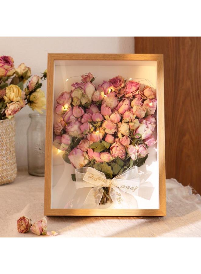 Dried Flower Photo Frame High Sense Rose Flower Preservation Display Flower Desiccant Hollow Frame Production-Color:1245/hollow 3cm/log Pattern—single Frame Does Not Include Bouquet- 6inch Inner Frame Size (10.2*15.2cm) - Image 3