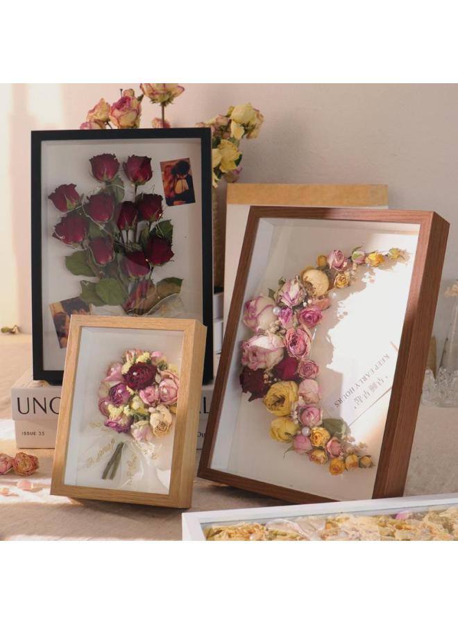 Dried Flower Photo Frame High Sense Rose Flower Preservation Display Flower Desiccant Hollow Frame Production-Color:1245/hollow 3cm/log Pattern—single Frame Does Not Include Bouquet- 6inch Inner Frame Size (10.2*15.2cm) - Image 5