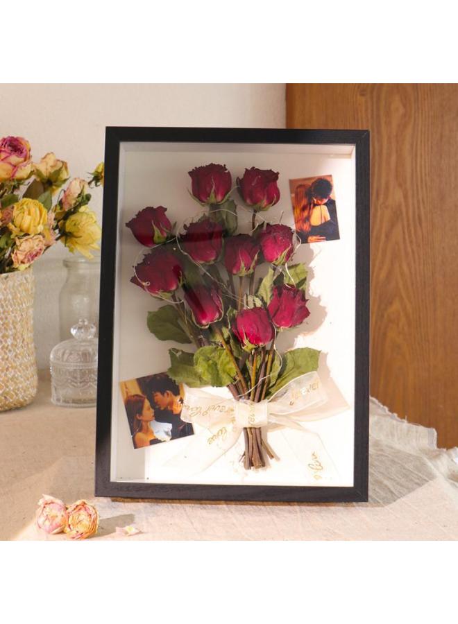Dried Flower Photo Frame High Sense Rose Flower Preservation Display Flower Desiccant Hollow Frame Production-Color:1245/hollow 3cm/log Pattern—single Frame Does Not Include Bouquet- 6inch Inner Frame Size (10.2*15.2cm) - Image 4