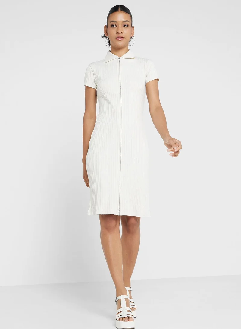 CALVIN KLEIN Ribbed Zip-Up Dress