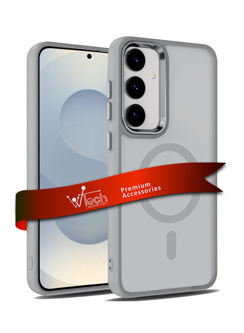 Wtech Samsung Galaxy S25 2025 Hard Silicone Hybrid Translucent Slim Stylish Magnetic Magsafe Case Cover - Grey - Image 1