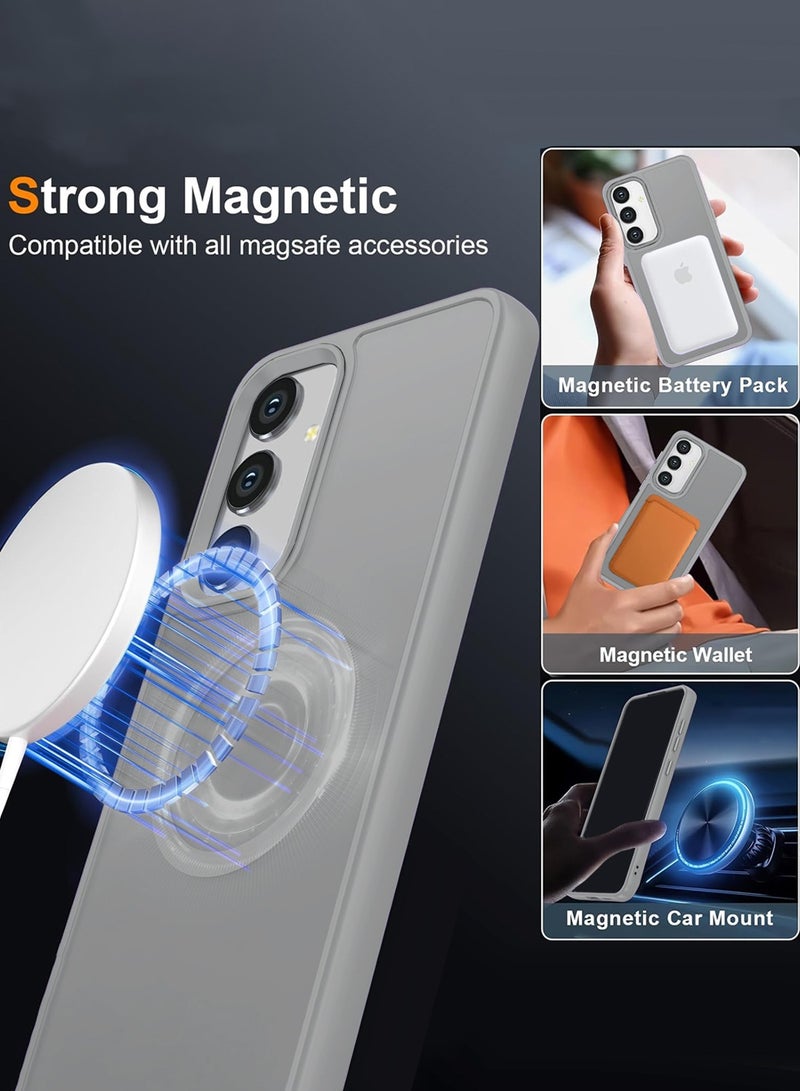 Wtech Samsung Galaxy S25 2025 Hard Silicone Hybrid Translucent Slim Stylish Magnetic Magsafe Case Cover - Grey - Image 4