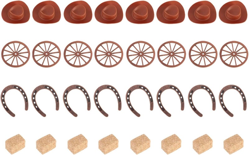 32 Pcs Western Party Decorations, Cowboy Hats Horseshoes Wagon Wheels Hay Bales, Rustic Decor for Birthday Wedding Parties - Image 1