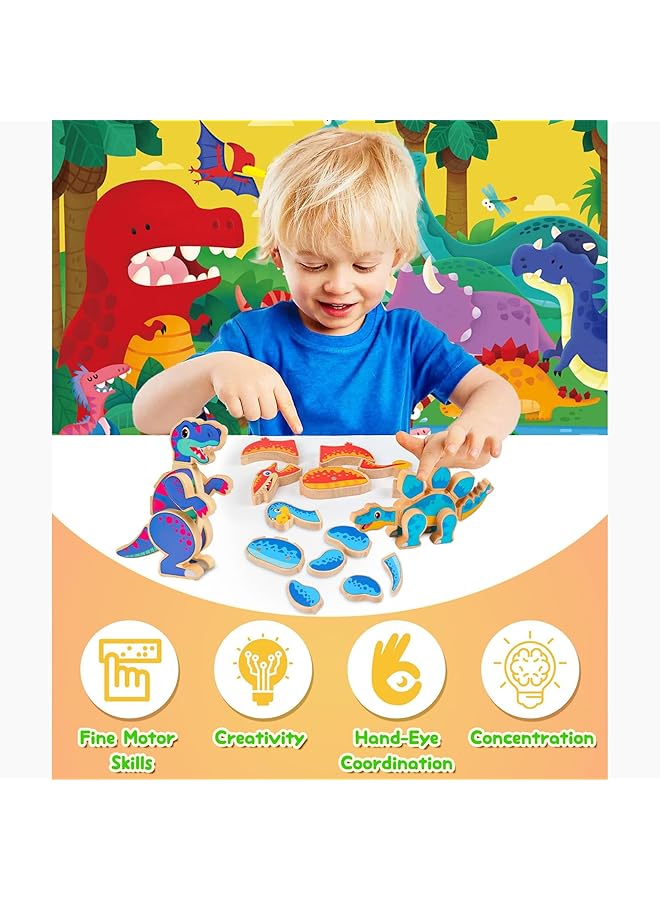 X spring Dinosaur Magnetic Blocks 30Pcs Take Apart Dinosaurs Playset Wooden Dino Blocks Dinosaur Magnetic Building Blocks Set Montessori Fine Motor Skills Educational Learning Toy Gift - Image 2