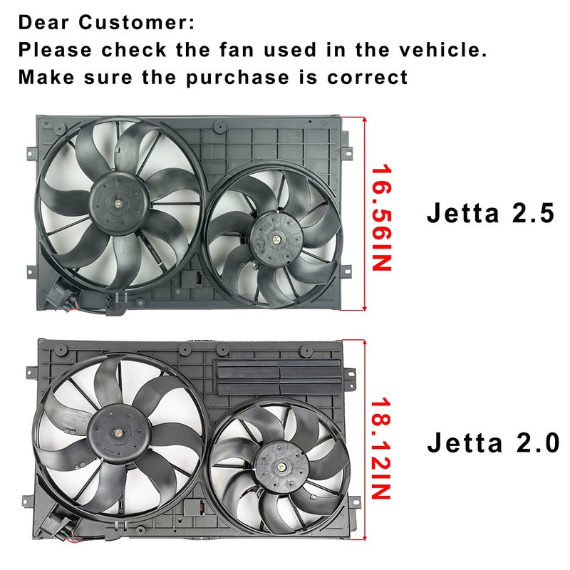 Focreedy VW101 Replacement Dual Radiator & Condenser Cooling Fan Assembly for Volkswagen Jetta VW Rabbit Golf Beetle L5 2.5L - Image 2