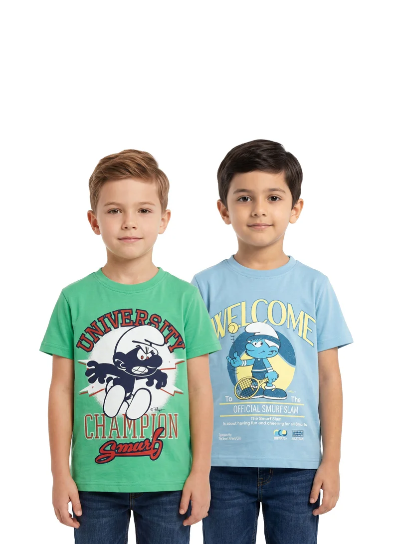 السنافر The Smurfs Boys’ Sports Graphic T-Shirt Pack of 2– Short-Sleeve Crew-Neck Cartoon Character Casual Top