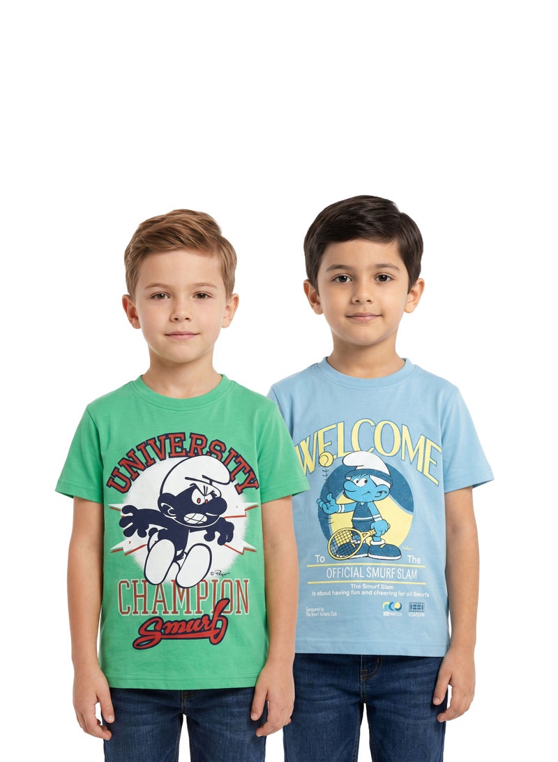 The Smurfs Boys’ Sports Graphic T-Shirt Pack of 2– Short-Sleeve Crew-Neck Cartoon Character Casual Top - Image 1