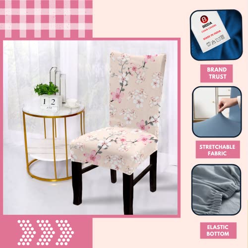 BRIDA® Polyester Spandex Stretchable Floral Geometric Printed Dining Chair Covers Elastic Chair Seat Case Protector, Slipcovers (6 Chair Cover, Peach Flowers) - Image 2