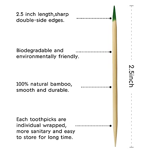 BLUETOP BLUE TOP Wood Bamboo Mint Individually Cello Wrapped Toothpicks 2.5 Inch Pack 1000,High Class Food Picks with Flavor,Bamboo Mint Toothpicks for Appetizers,Cocktails,Fruits,Olive,BBQ Picks. - Image 3