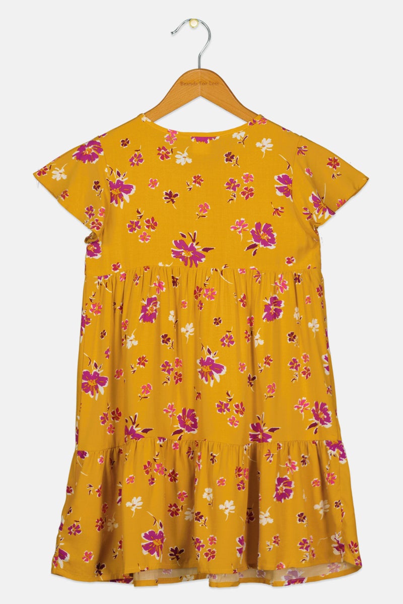 GAP Kids Girl Floral Print Dress, Mustard - Image 2