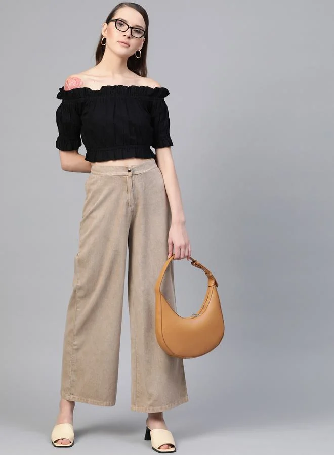 SASSAFRAS Denim Wide Leg Pants with Half-Elastic Waistband by Styli