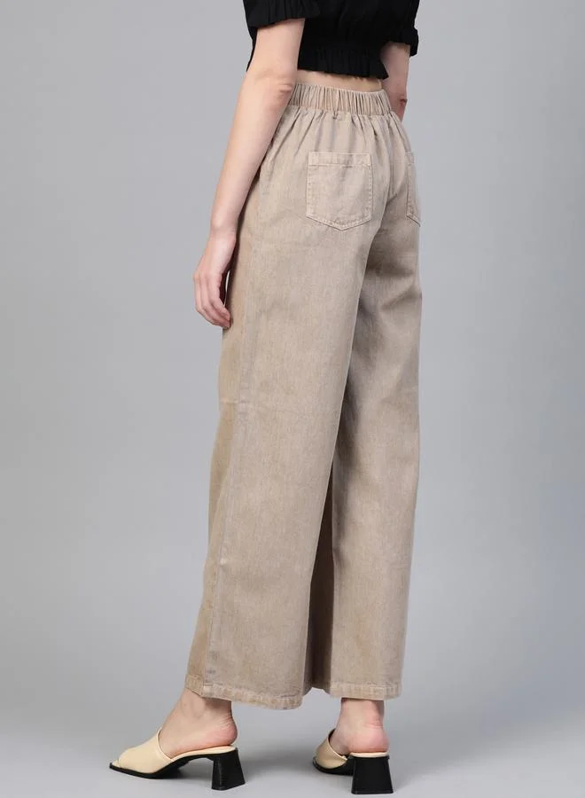 SASSAFRAS Denim Wide Leg Pants with Half-Elastic Waistband by Styli