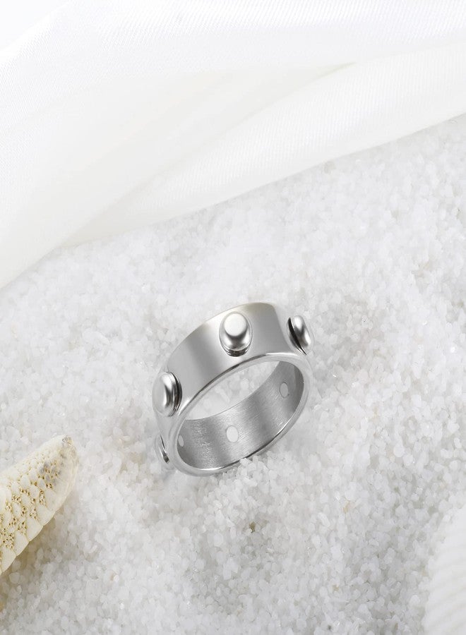 JINHUI Rings for Women, 18K Gold Plated Rivets Thick Women’s Stacking Rings for Wedding Anniversary, Statement, Friendship Classic (silver, 7) - Image 4