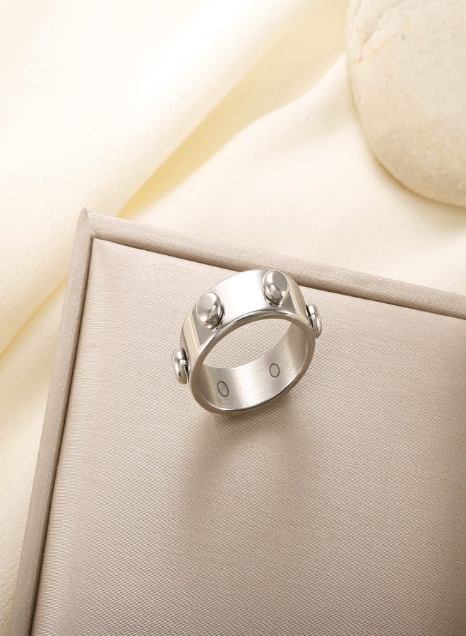 JINHUI Rings for Women, 18K Gold Plated Rivets Thick Women’s Stacking Rings for Wedding Anniversary, Statement, Friendship Classic (silver, 7) - Image 5