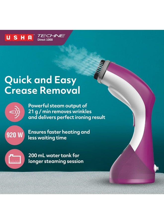 USHA Techne Direct 1000 Garment Steamer- Vertical Steaming, 920 Watts, Up To 21 G/Min (Purple & White) - Image 3