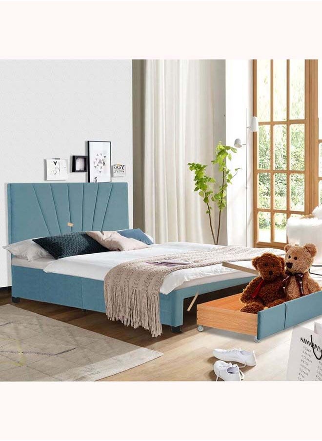 FSH Furniture - Hie Queen Queen Size Without Mattress Sky Blue 160x200 cm - Image 1