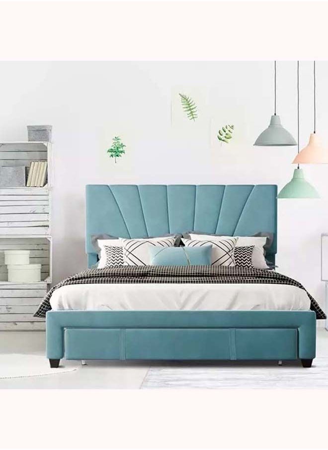 FSH Furniture - Hie Queen Queen Size Without Mattress Sky Blue 160x200 cm - Image 1