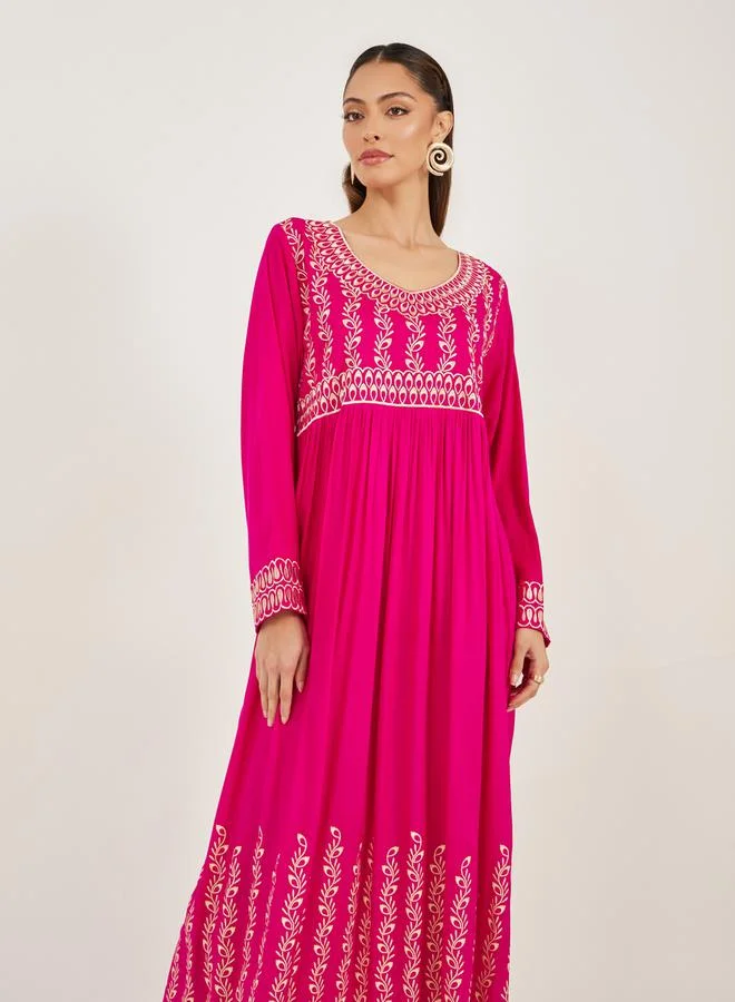 Maxim Creation Block Printed V Neck Jalabiya by Styli