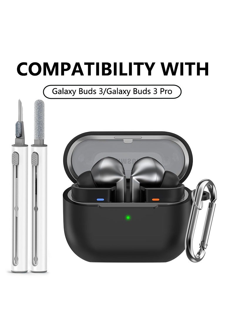 For Samsung Galaxy Buds 3 /Buds 3Pro Case with Cleaning Kit, Soft Silicone Protective Case with Security Clip (Black)  - Image 1