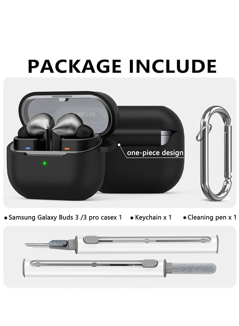 For Samsung Galaxy Buds 3 /Buds 3Pro Case with Cleaning Kit, Soft Silicone Protective Case with Security Clip (Black)  - Image 2