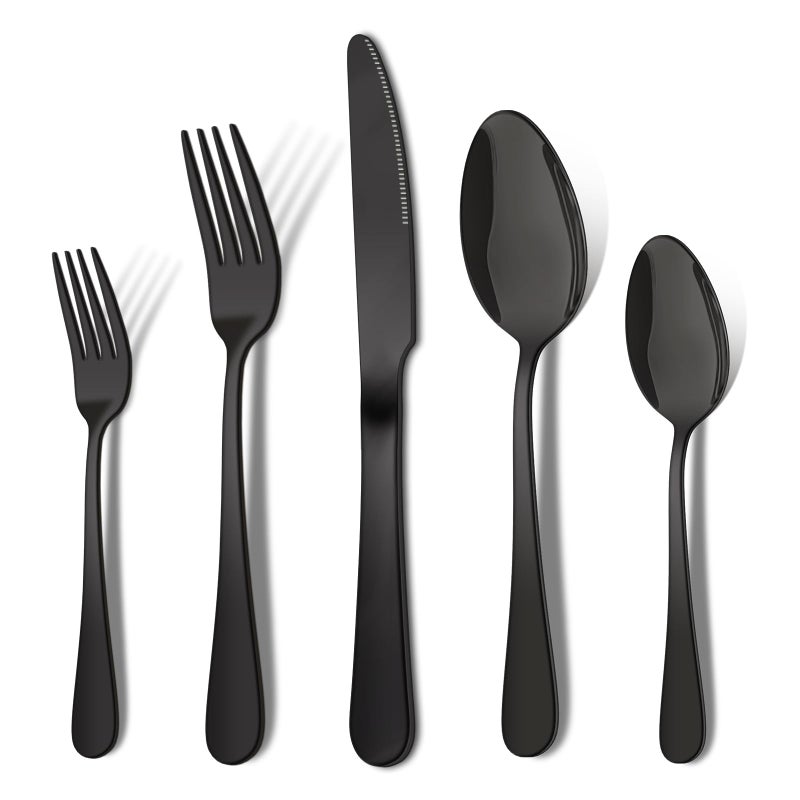 20 Pieces Black Silverware Set ENLOY Flatware Cutlery Set Stainless Steel Utensils Service for 4 Heavy Duty Gift and Dishwasher Safe Mirror Polished Dinner Knife Fork Spoon for Restaurant