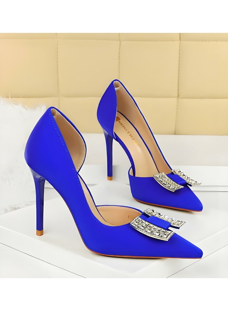 BIGTREE Women's Rhinestone Stiletto Pumps Closed Pointed Toe High Heels Party Dress Shoes Royal Blue 10CM - Image 2