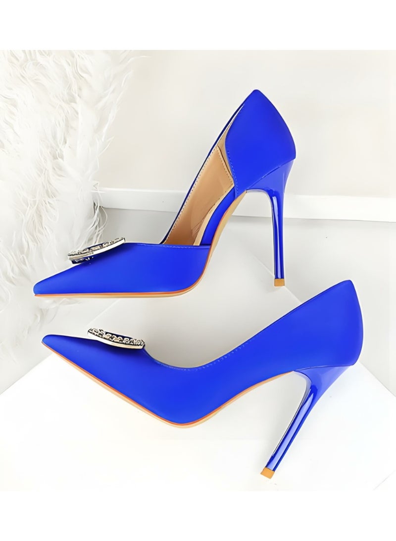 BIGTREE Women's Rhinestone Stiletto Pumps Closed Pointed Toe High Heels Party Dress Shoes Royal Blue 10CM - Image 3