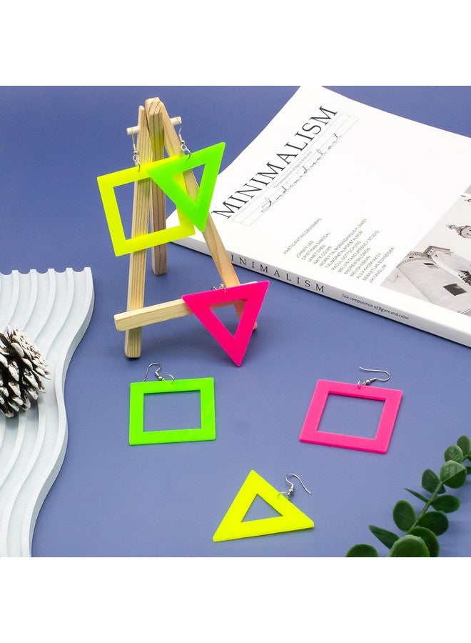 Nanafast 3 Pairs 80S 90S Acrylic Neon Earrings For Women Colorful Star Geometric Lightning Earrings Neon Dangle Earrings For Party Cosplay Costume Accessories-Geometric - Image 5
