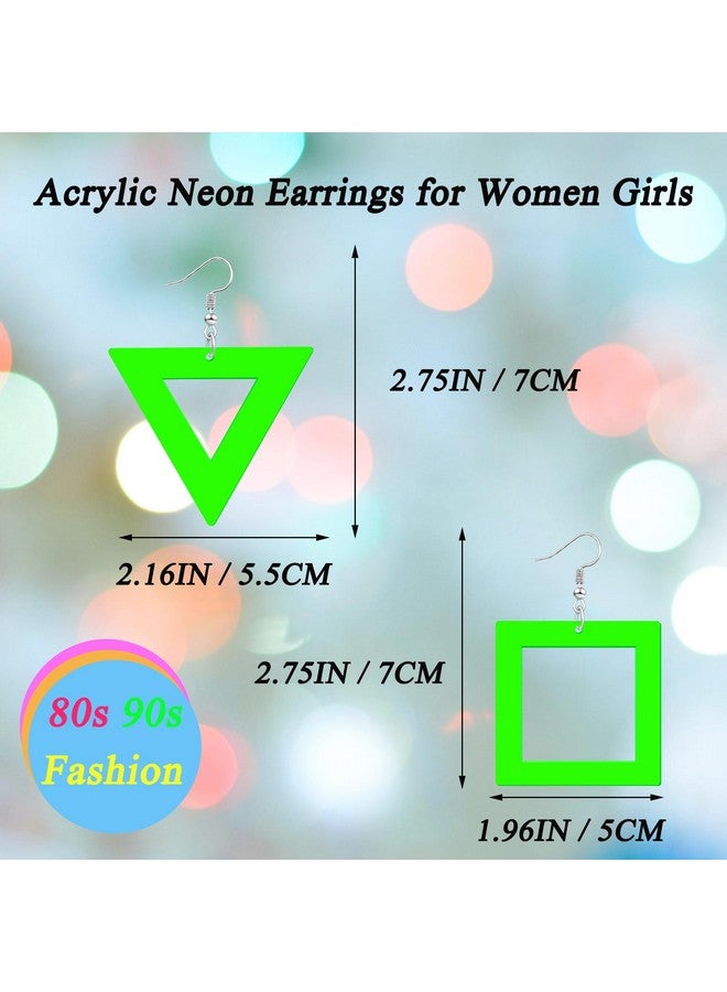 Nanafast 3 Pairs 80S 90S Acrylic Neon Earrings For Women Colorful Star Geometric Lightning Earrings Neon Dangle Earrings For Party Cosplay Costume Accessories-Geometric - Image 2
