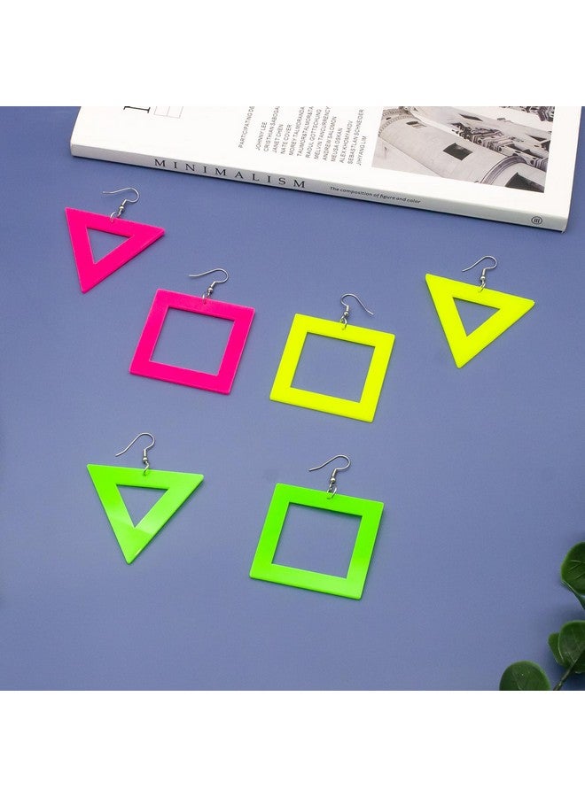 Nanafast 3 Pairs 80S 90S Acrylic Neon Earrings For Women Colorful Star Geometric Lightning Earrings Neon Dangle Earrings For Party Cosplay Costume Accessories-Geometric - Image 3