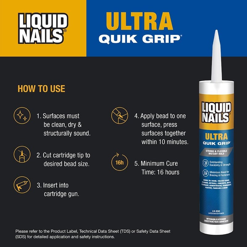Liquid Nails Ultra Quick Grip Construction Adhesive, 10 oz Cartridge - Image 3