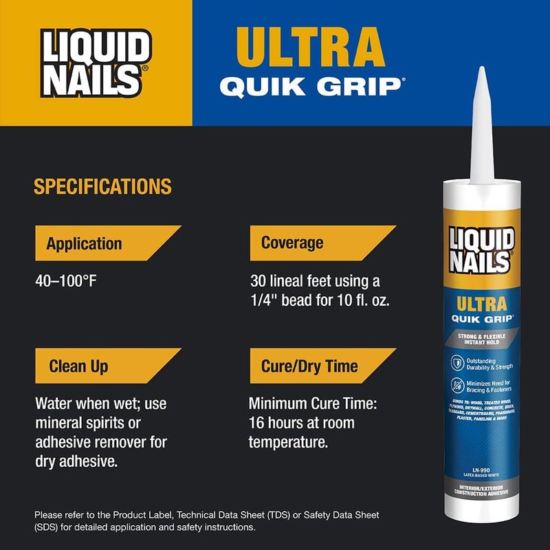 Liquid Nails Ultra Quick Grip Construction Adhesive, 10 oz Cartridge - Image 4