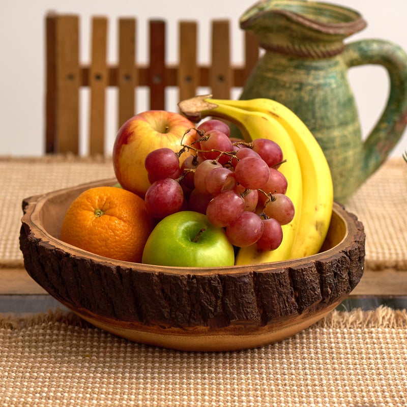 Tapeera Wood Fruit Bowl for Kitchen Counter - Large Decorative Key Tray for Entryway Table - Wooden Holder Basket for Candy and Office (10.5 Inch) - Image 2